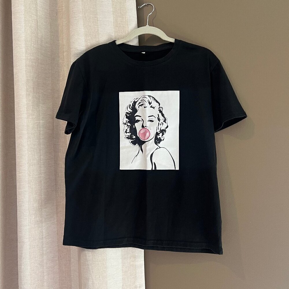 Marilyn Monroe Black Shein Short Sleeve T-shirt, Size Large